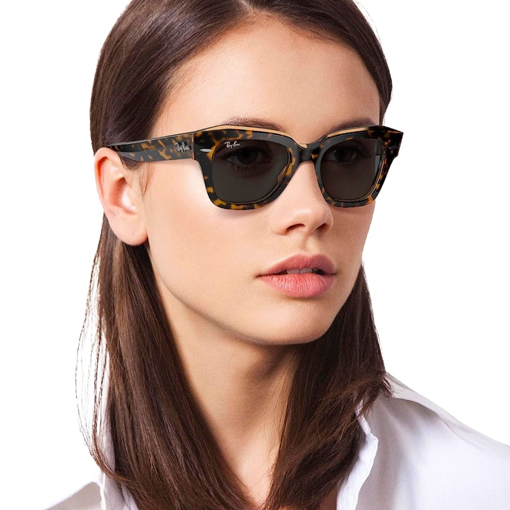 Ray-Ban RB2186 State Street Square Sunglasses Havana Brow 49 mm Made in Italy